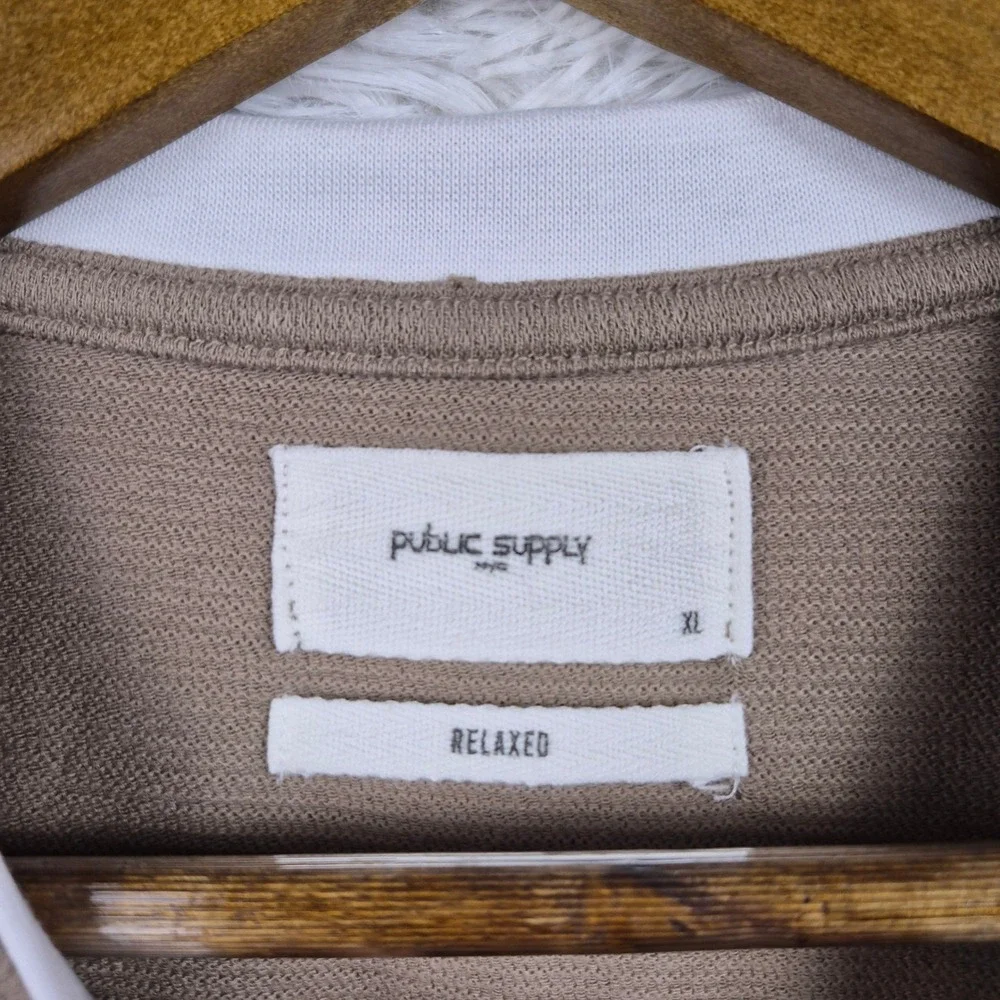 Public Supply NYC Men XL Relaxed Layered Neck T-Shirt Tan Brown Neutral